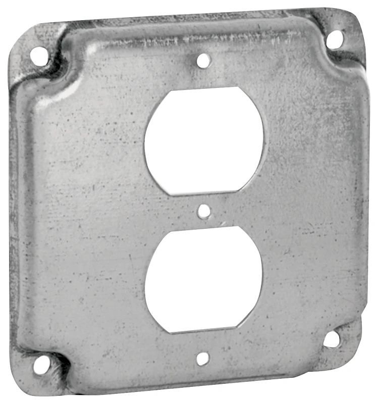 Flat Corner Exposed Square Duplex Receptacle, 4 Inch, Single Unit