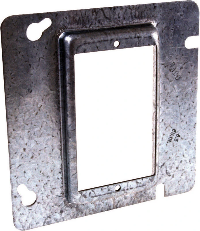Single Square Steel Outlet Box Cover with 1/2 Inch Rise, 4 and 11/16 Inch Size