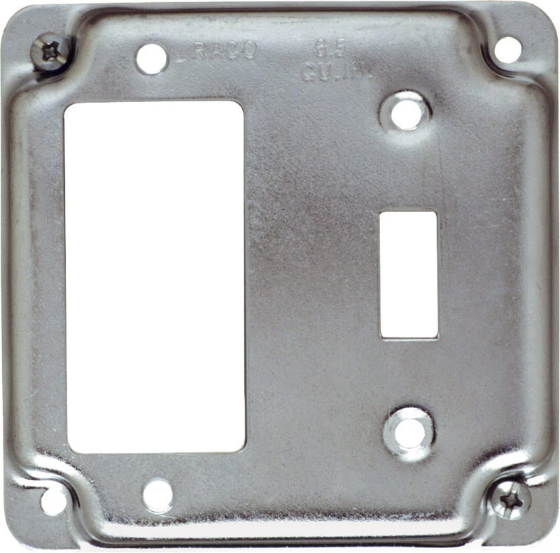 Ground Fault Circuit Interrupter Box Cover with Single Toggle Flat Square Steel 4 Inch