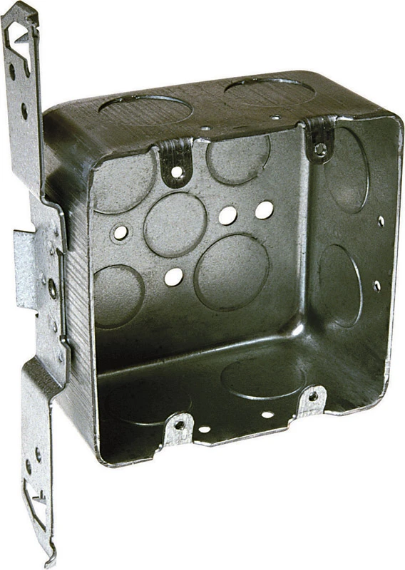 3 Gang Steel Outlet Box with TS Bracket, 2 and 1 Eighth Inches by 4 Inches Square
