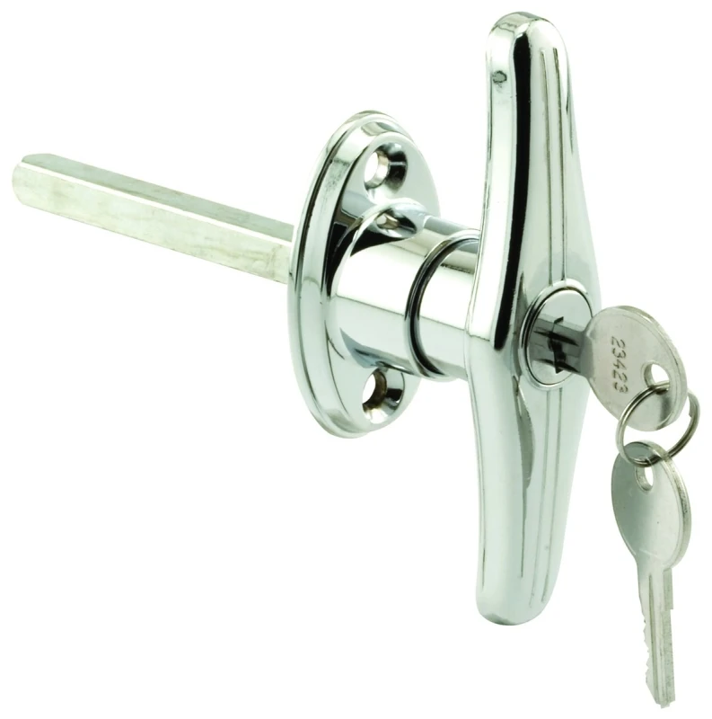 Garage Door T-Handle Lock, Keyed, Diecast Zinc Construction, Chrome Plated Finish