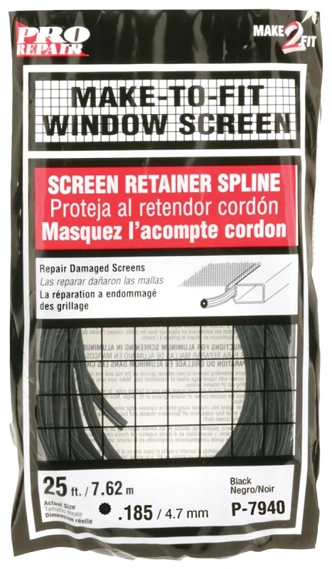Black Vinyl Screen Spline, 0.185 Inch Diameter, 3/16 Inch by 25 Foot Roll