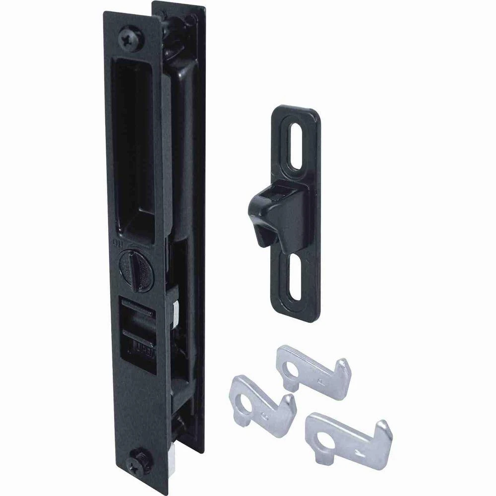 Sliding Door Handle with Mid-Body Hook, Black Diecast Metal Construction