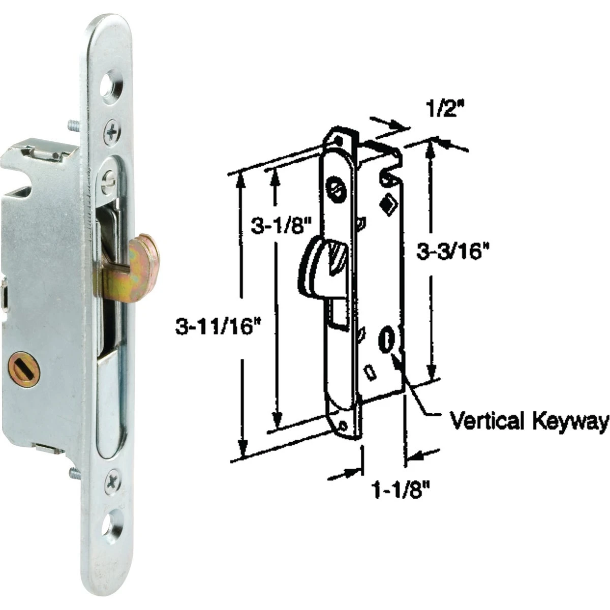 Steel Mortise Patio Door Lock With Mounting Bracket, 4-5/8 In.
