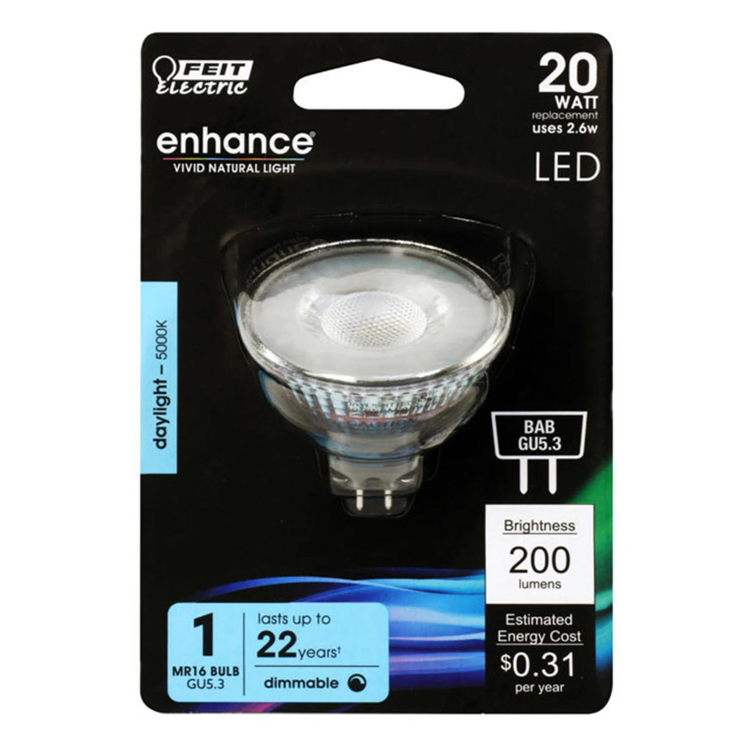 Enhance Mr16 Gu5.3 Led Bulb 20w Equivalent Daylight 5000k 200 Lumens 1 Pk
