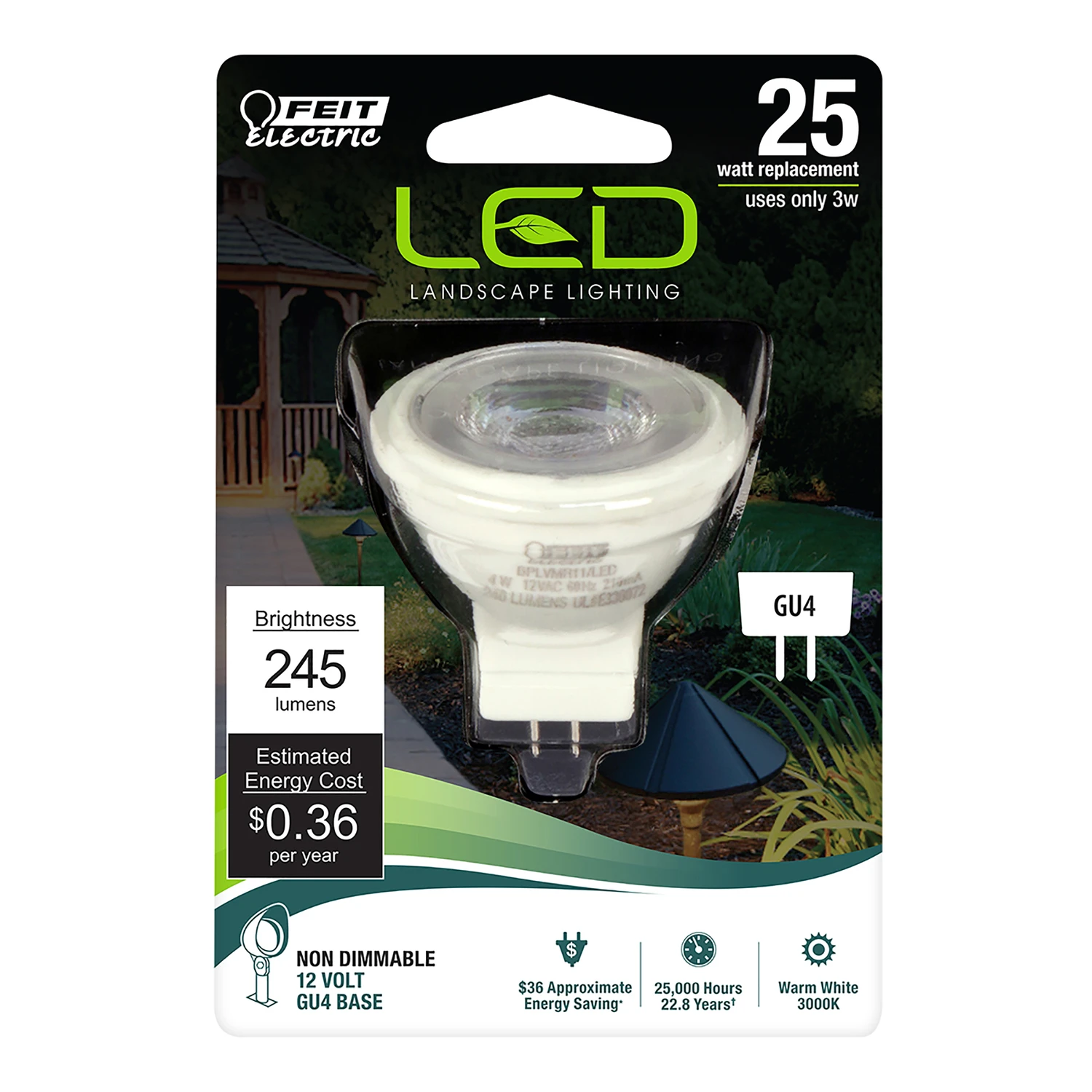 Feit MR11 GU4 LED Bulb Warm White 25 Watt Equivalence 1 pk
