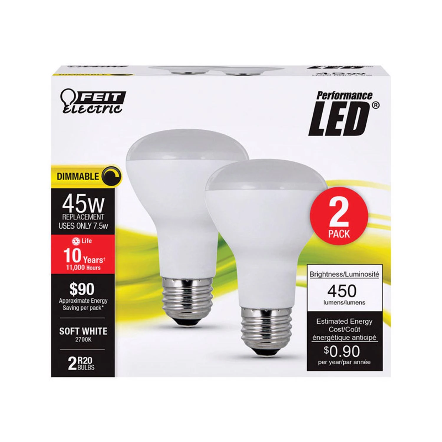 FEIT Electric Performance 7.5 watts R20 LED Bulb 450 lumens Soft White Reflector 45 Watt Equiv