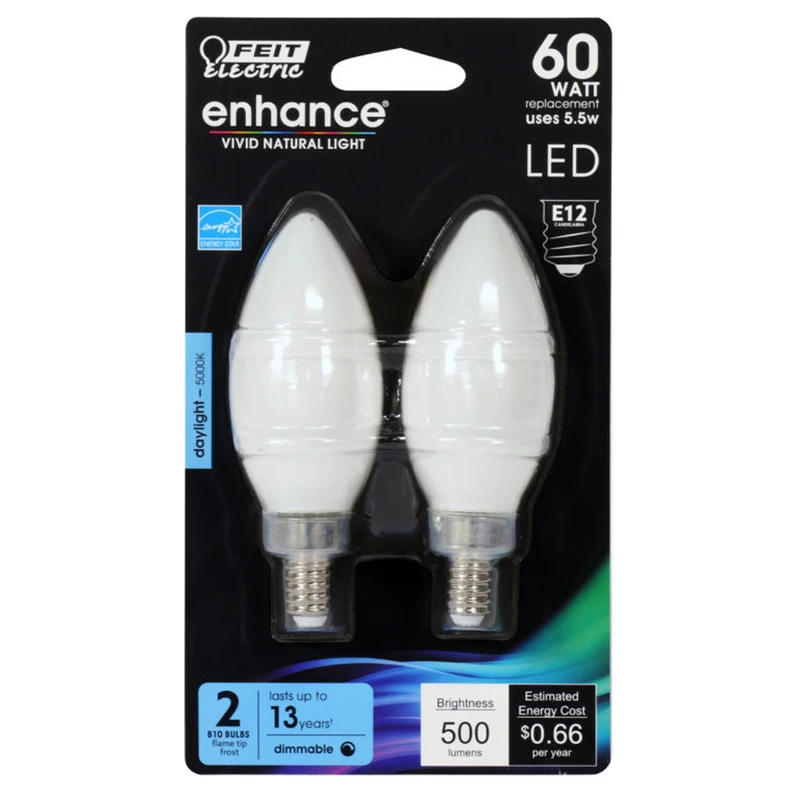 60-Watt Equivalent B10 Candelabra Dimmable Filament LED ENERGY STAR Frosted Glass Light Bulb, Daylight (2-Pack)