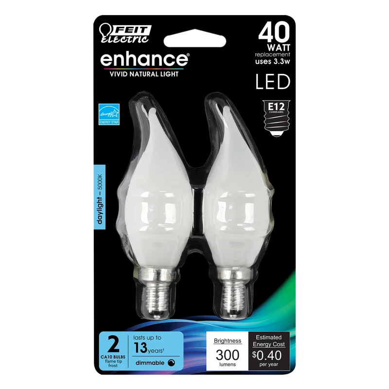40-Watt Equivalent CA10 Candelabra Dimmable Filament CEC LED ENERGY STAR Frosted Glass Light Bulb, Daylight (2-Pack)