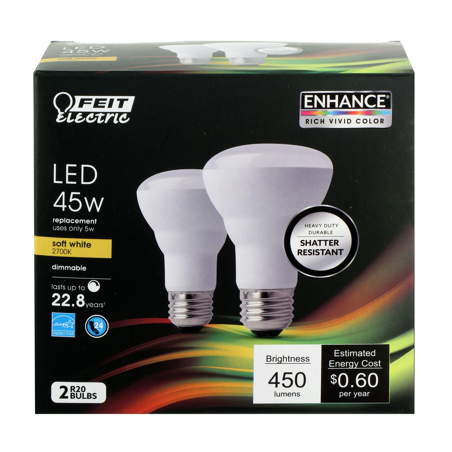 Electric R20 E26 Led Bulb Soft White 45w Equivalent 2 Pk 450 Lumens Dimmable