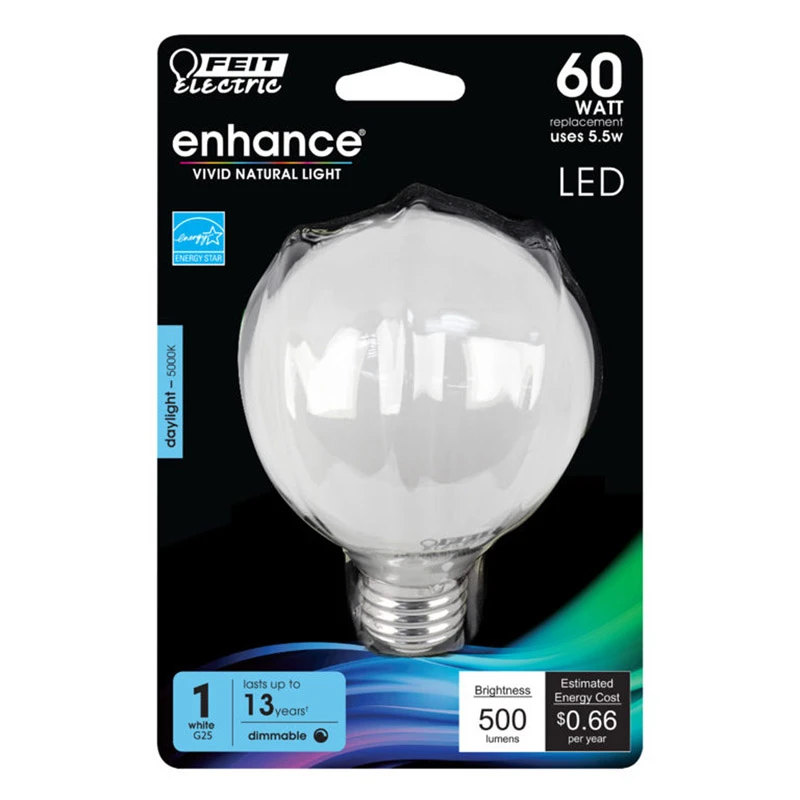 60-Watt Equivalent G25 Dimmable Filament LED ENERGY STAR 90+ CRI White Glass Light Bulb, Daylight