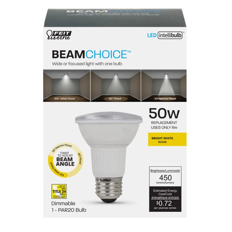50-Watt Equivalent PAR20 Dimmable LED 90+ CRI Adjustable Light Bulb, Bright White