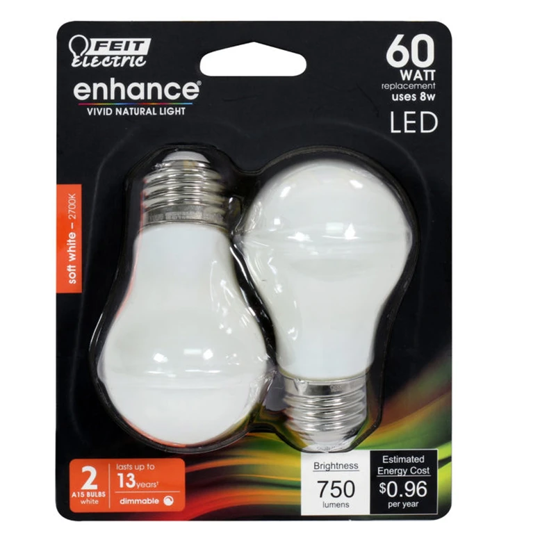 60-Watt Equivalent A15 Dimmable Filament LED 90+ CRI White Glass Light Bulb, Soft White (2-Pack)