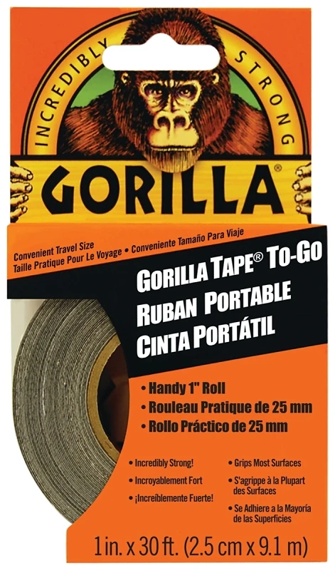 6101002 1 In. X 30 Ft. Gorilla Tape To Go, Black - Heavy Duty Duct Tape