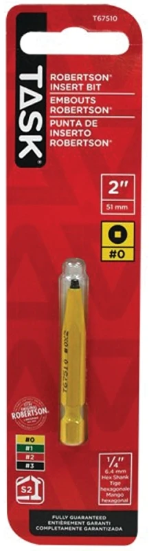 Tools T67510 2 In. Yellow Robertson Screwdriver Bit, Number 0
