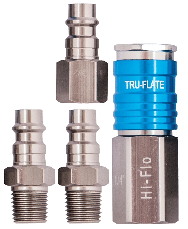 Tru-flate 1/4 In. High Flow Coupler And Plug Kit, 4 Pieces, T6 Aluminum