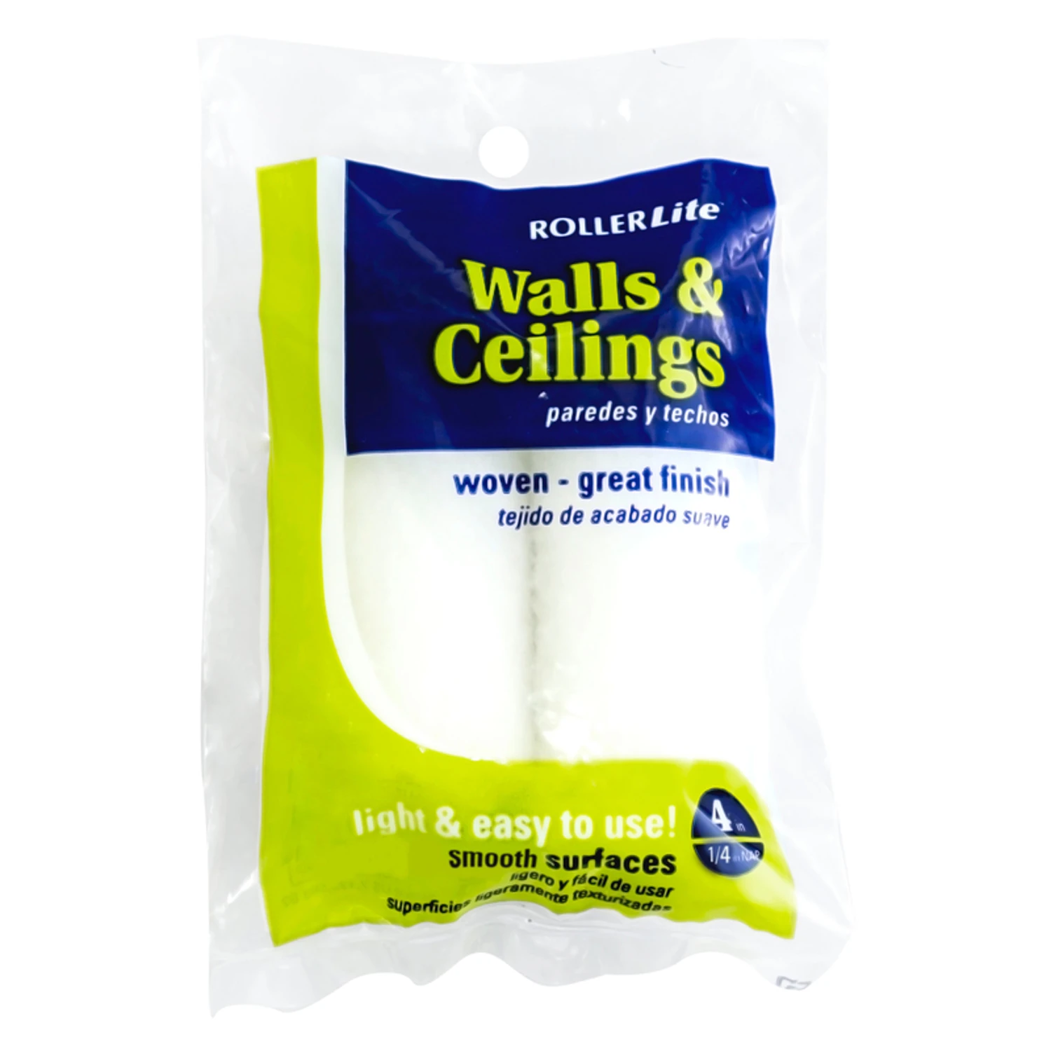 Rollerlite White Velvet Woven Dralon Mini Paint Roller Cover Refill 4 In. X 1/4 In. 2 Pk
