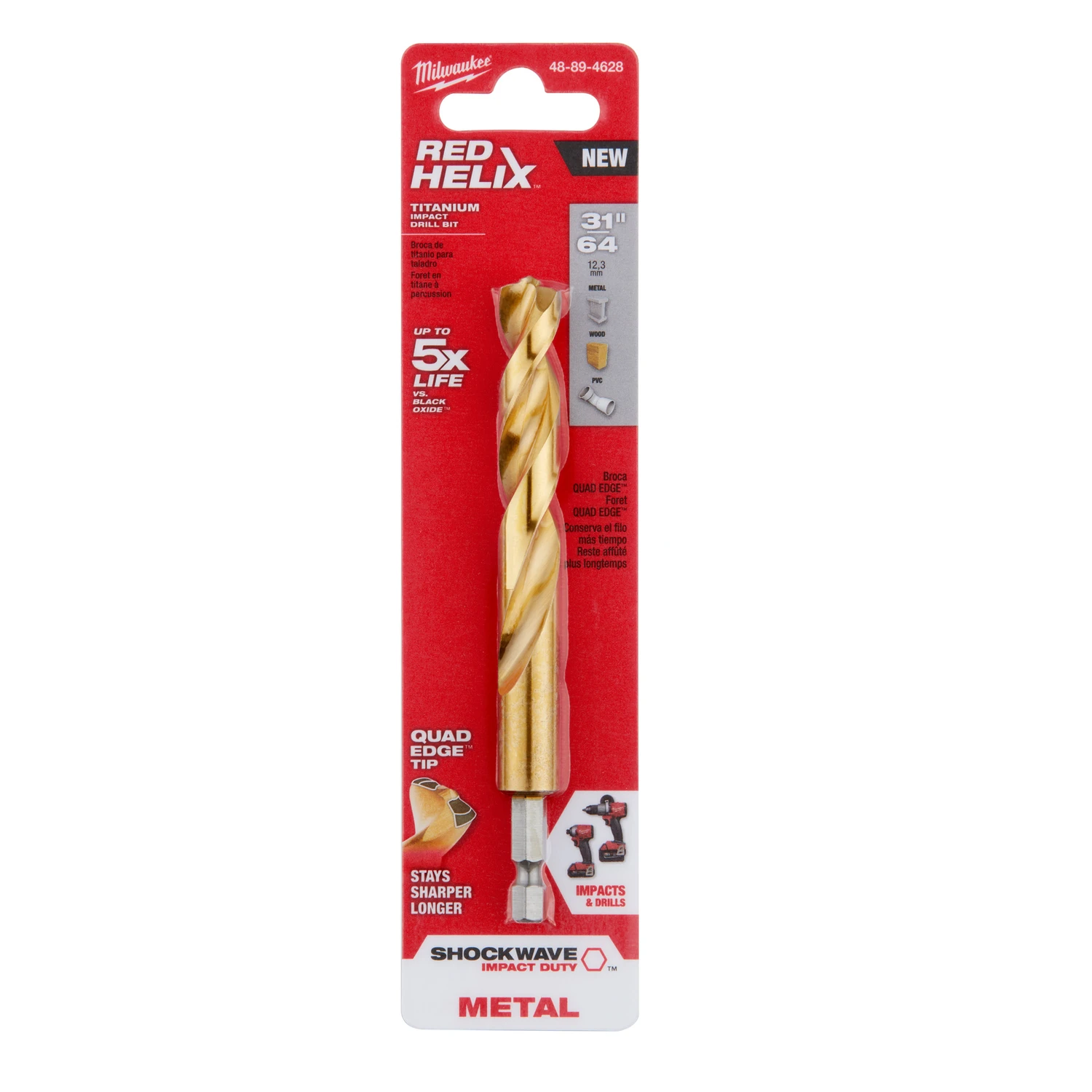 Shockwave 31/64 In. Titanium Red Helix Drill Bit Hex Shank 1 Pc