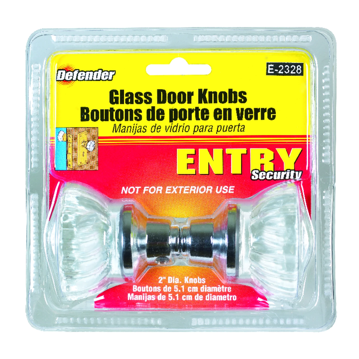 Defender Security 2 Inch Glass Door Knob And Spindle Set With Chrome Finish