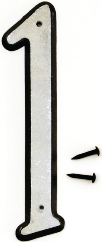 4 Inch Reflective White Plastic House Number One With Mounting Nails