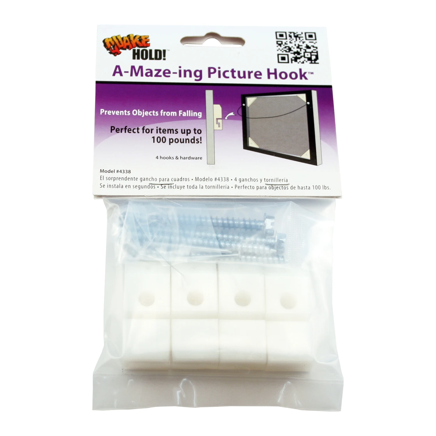 Quake Hold Ready America Plastic Coated White Safety Picture Hook 100 lb 4 pk