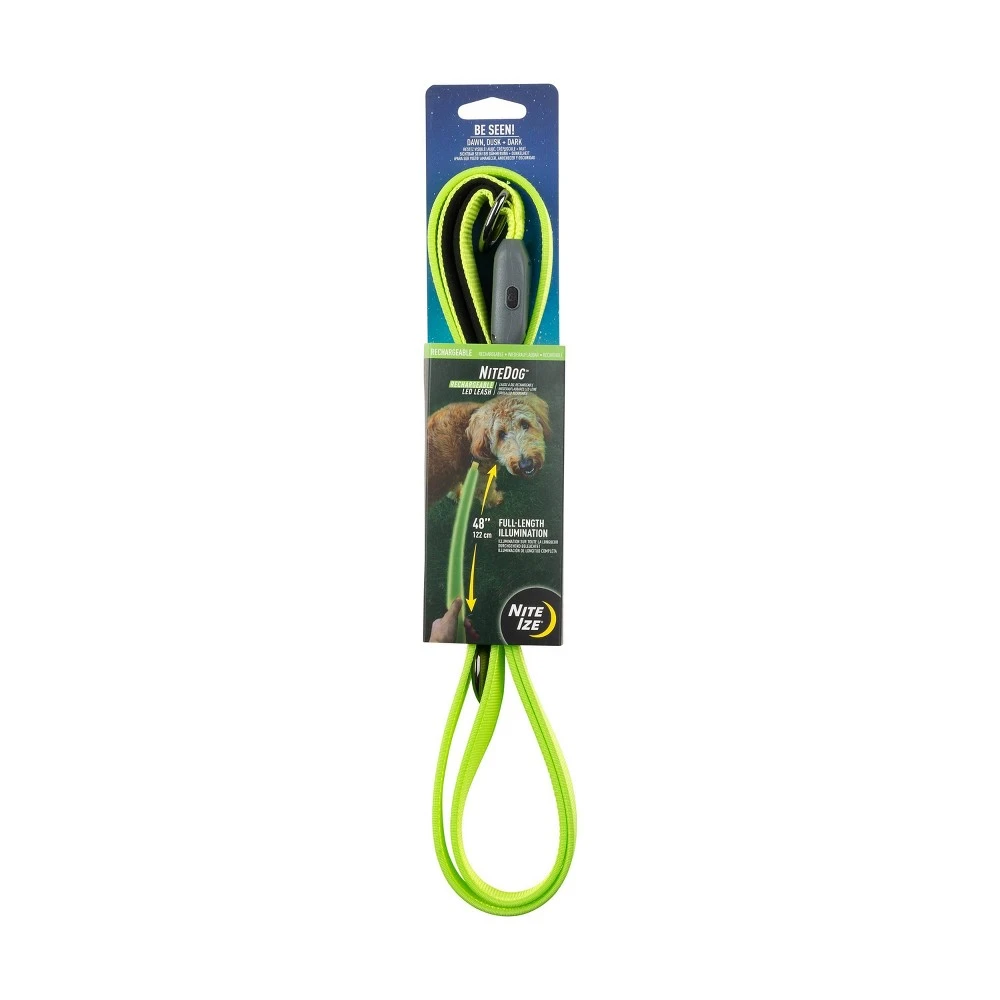 Nitedog Rechargeable Led Dog Leash, Green Leds, 5 Feet Long