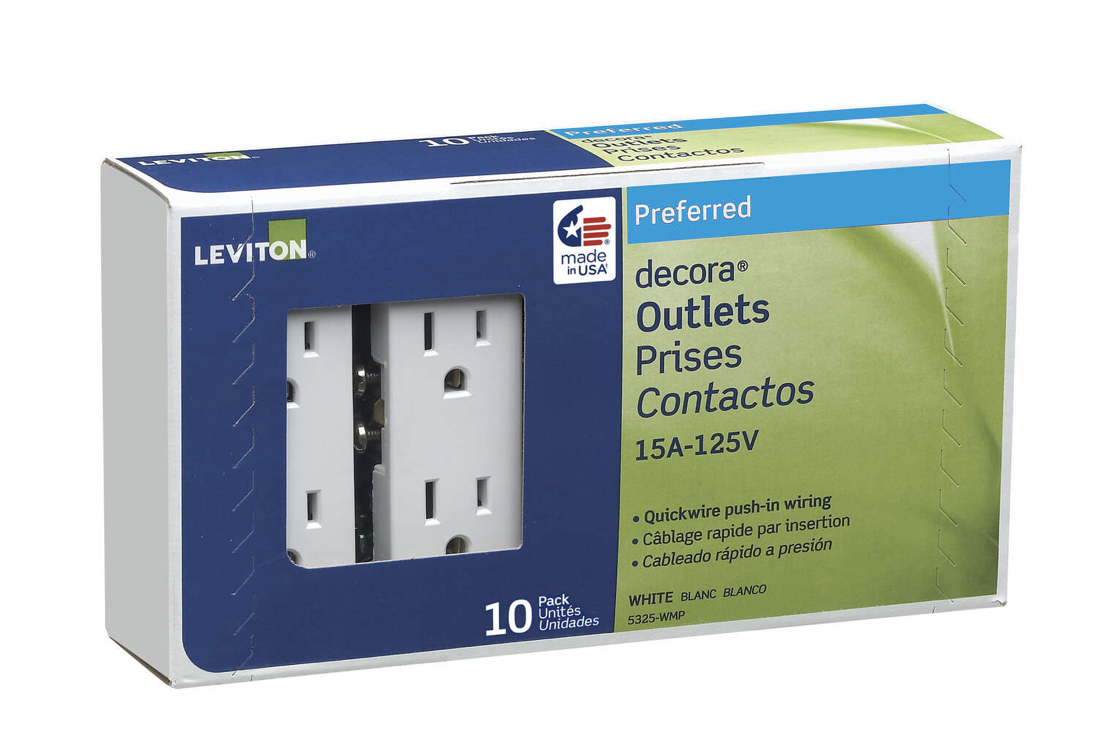 Leviton Decora 15 amps 125 V Duplex White Outlet 5-15R 10 pk