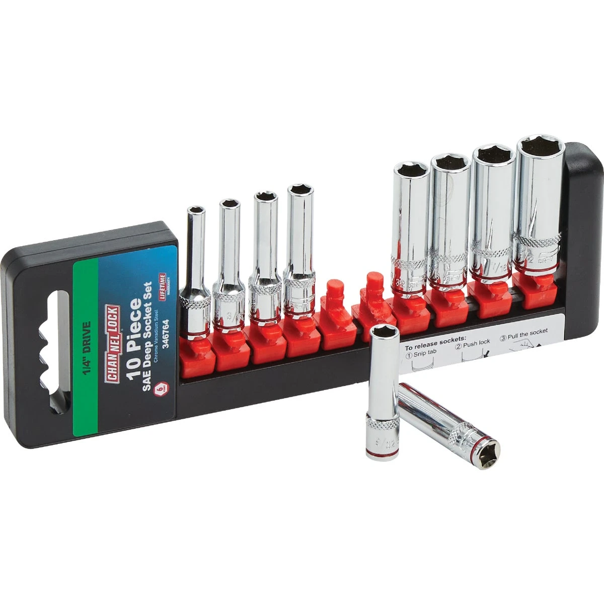 10-piece 1/4 In. Drive 6-point Deep Socket Set With Storage Rack