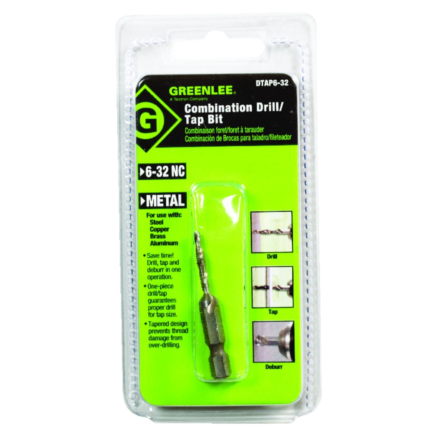 High Speed Steel Drill And Tap Bit 6-32nc With Hex Shank