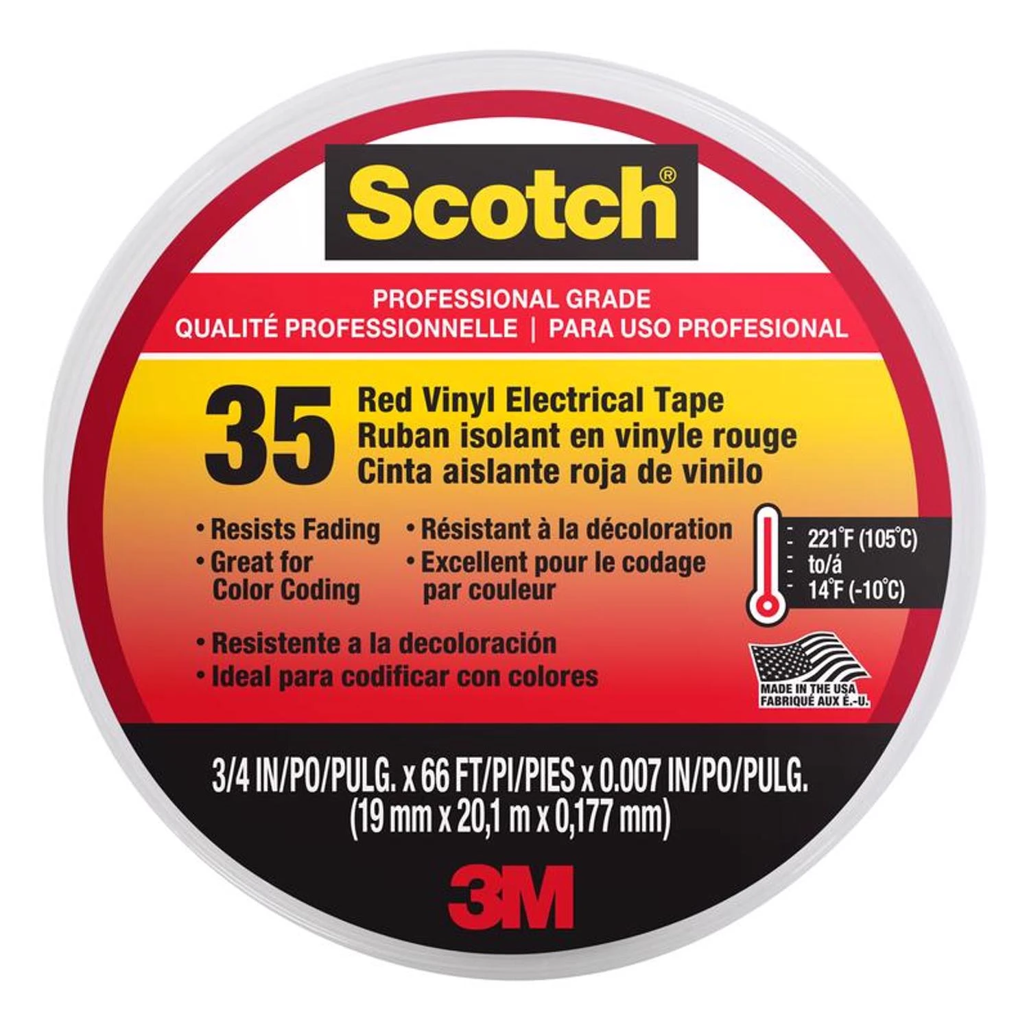 Scotch 3/4 In. W X 66 Ft. L Red Vinyl Electrical Tape - Professional Grade