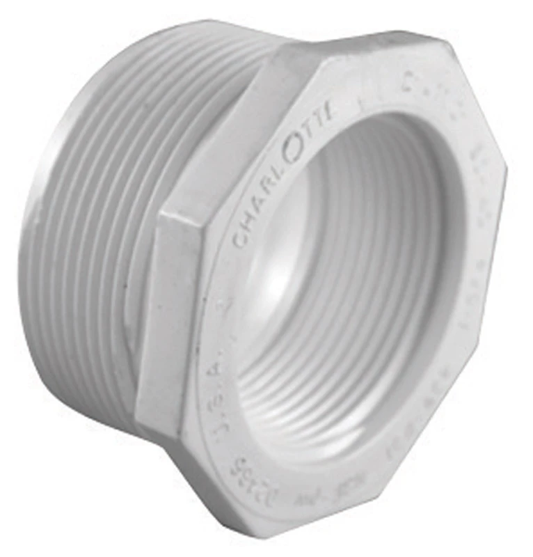 Schedule 40 Reducing Pipe Bushing, White, Male x Female Thread, 1-1/4 x 3/4 In.