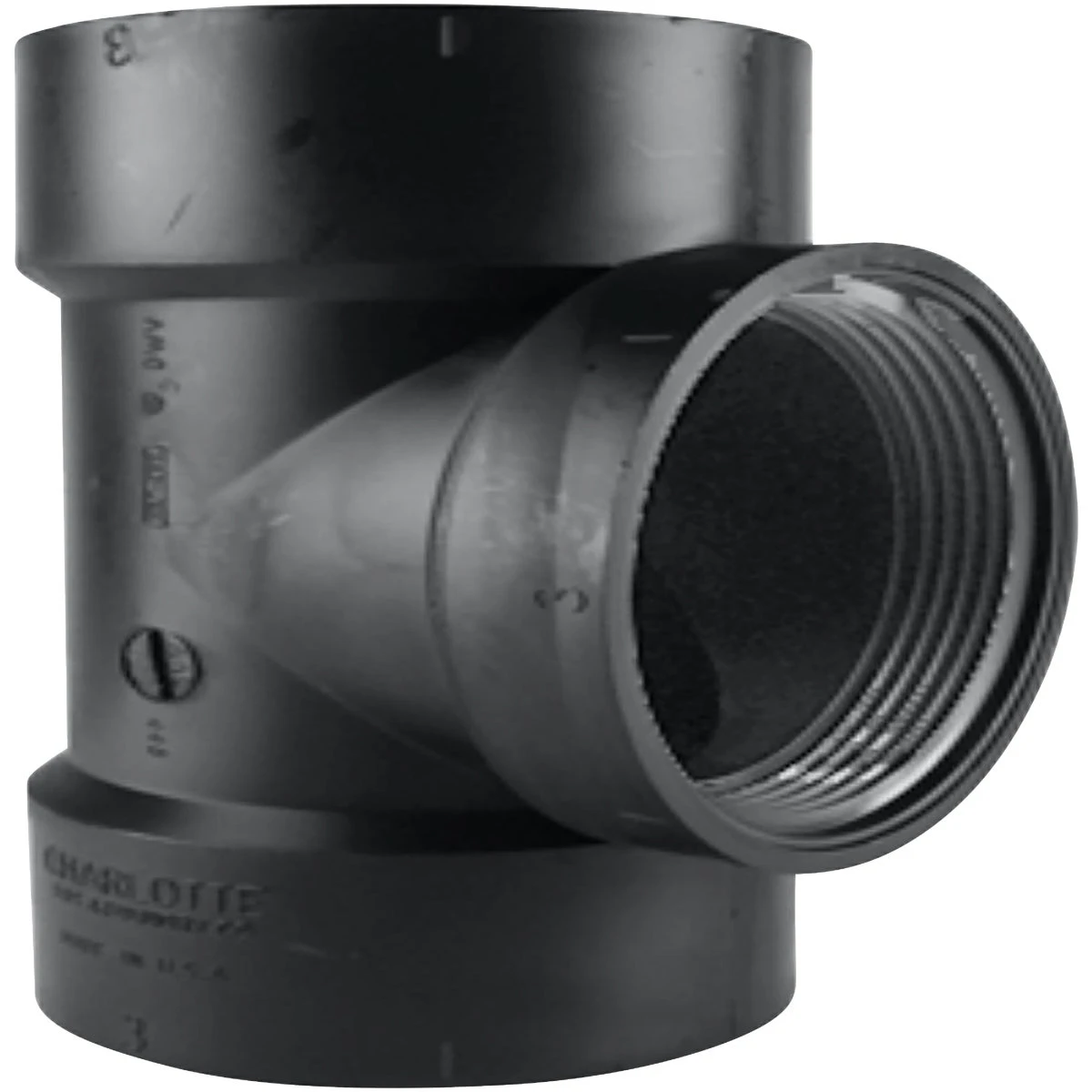 ABS Drain Waste Vent Test Tee Without Cleanout Plug, Hub by Hub by Female Iron Pipe, 3 Inch