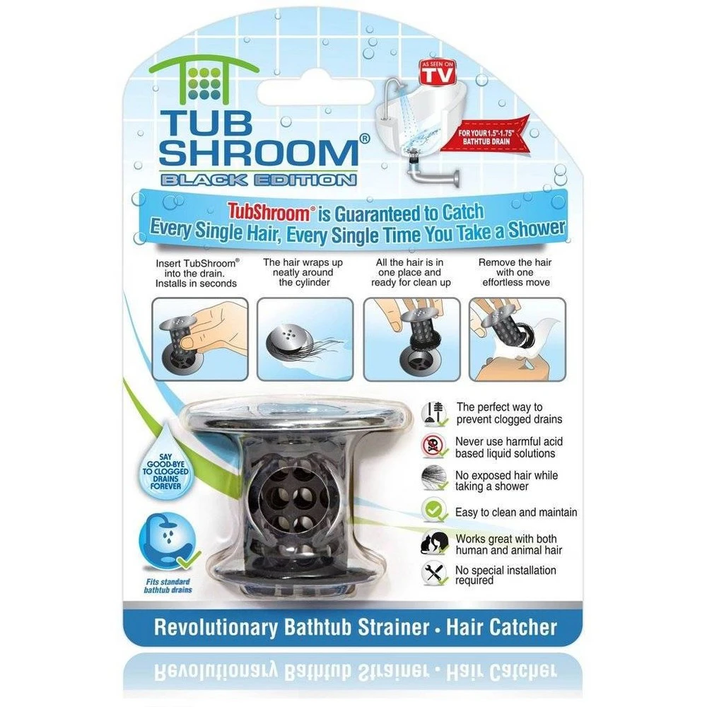 Bathtub Drain Protector Hair Catcher, Black/chrome, Model Tsblk325