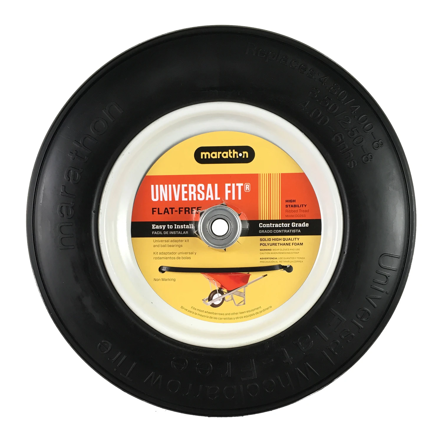 Universal Fit Wheelbarrow Tire, Flat Free, 14.5-In.