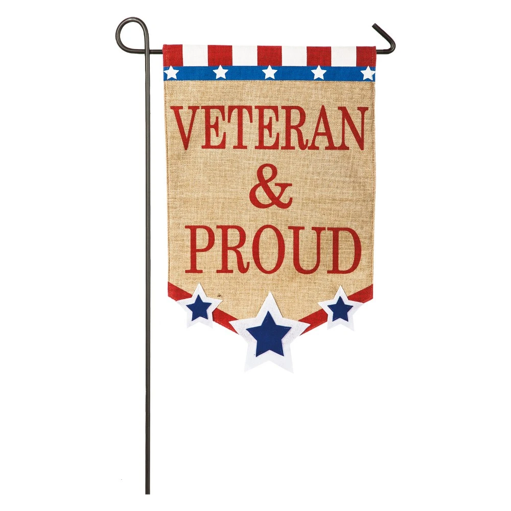 Veteran And Proud Burlap Garden Flag 12.5 X 18 Inches