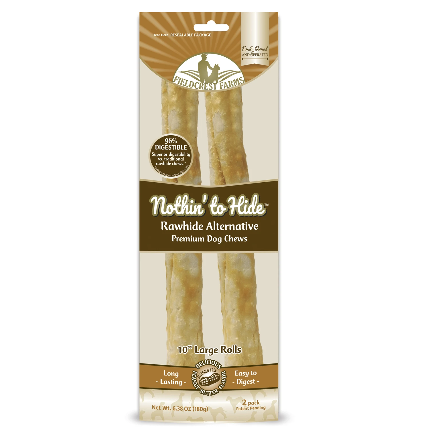 Nothin' to Hide Dog Chew Treat Rolls, Peanut Butter Flavor, Large 10 In., 2-Pk.