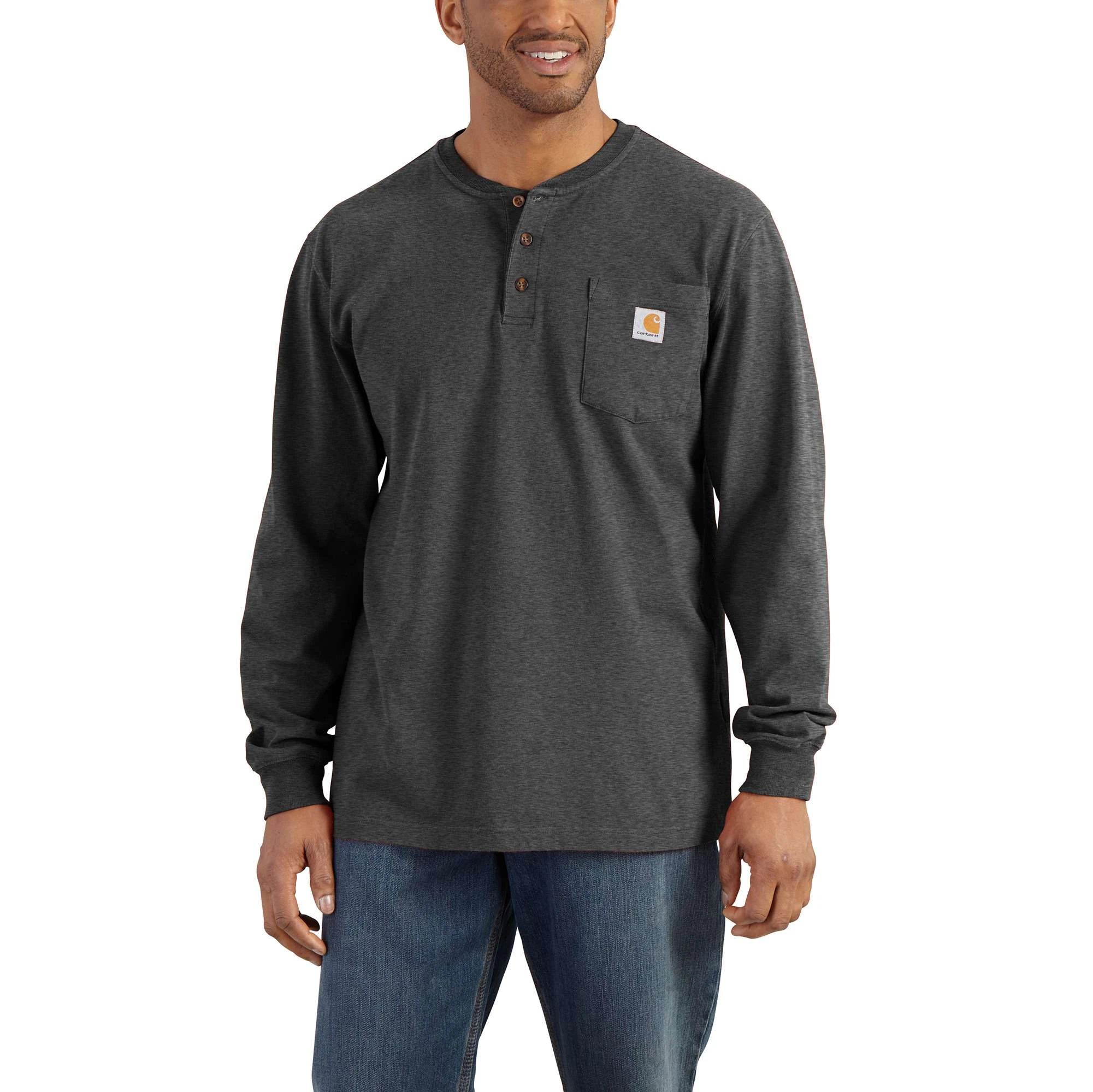 Men's Loose Fit Heavyweight Long-sleeve Pocket Henley T-shirt - Large - Carbon Heather