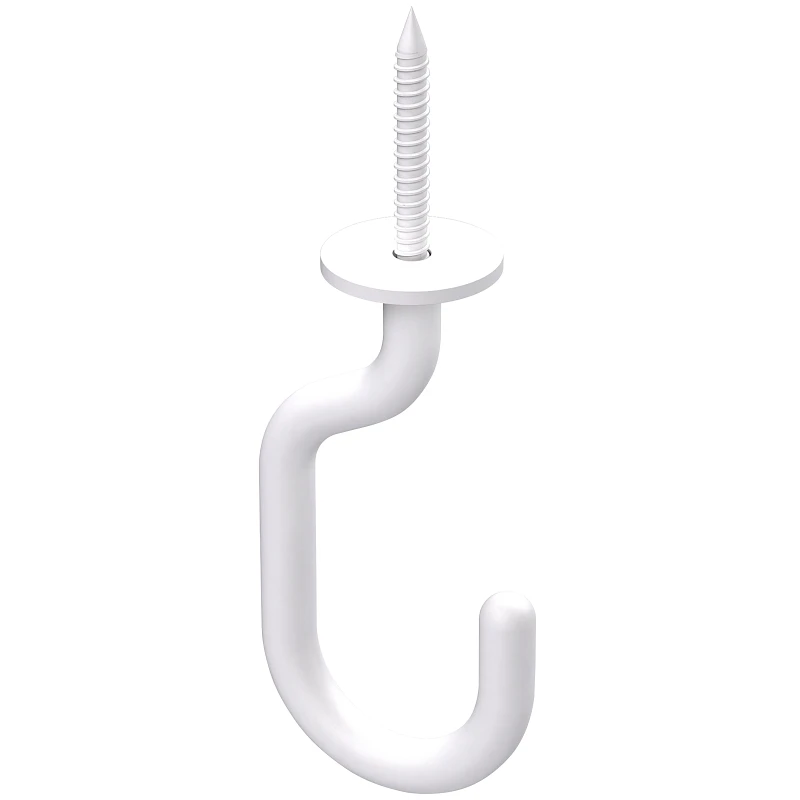Modern White Ceiling J Hook with 50 Pound Load Capacity, 3 and 11/32 Inches Length