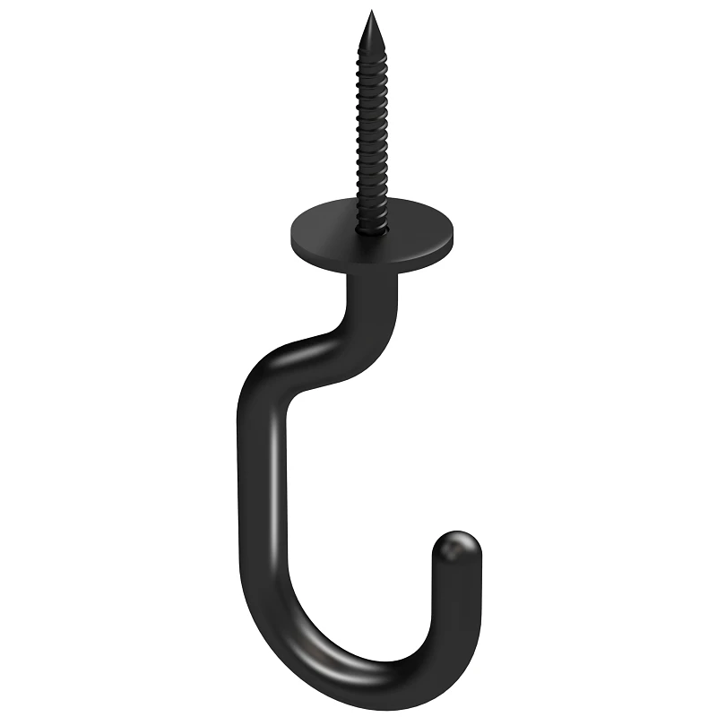 Modern Black Ceiling J Hook with 50 Pound Load Capacity, 3 and 11 Thirty-Seconds Inch Length