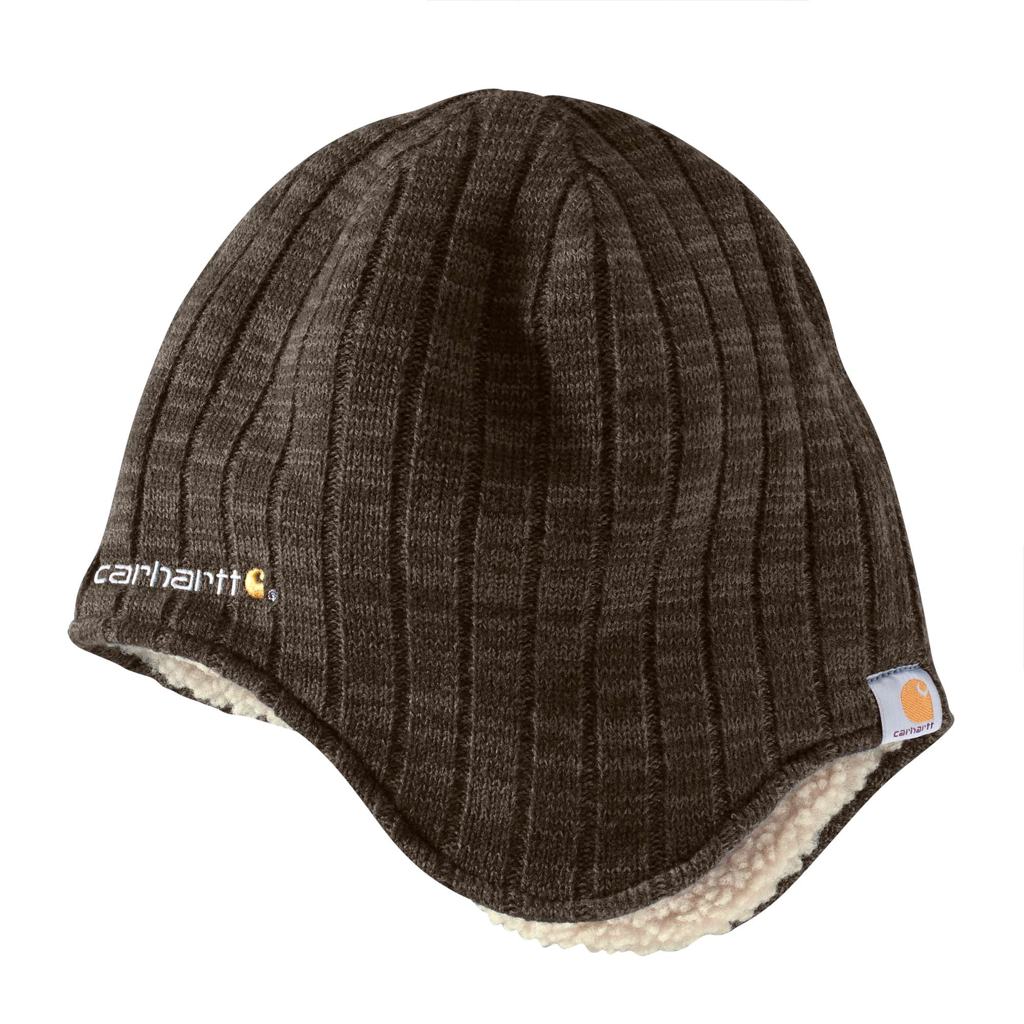Men's Knit Earflap Hat, Dark Brown, One Size, Sherpa Lined