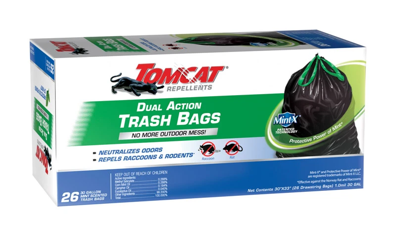 Dual Action Trash Bags, 30-gal, 26 Ct, Rodent Repellent, Mint Scent, Drawstring