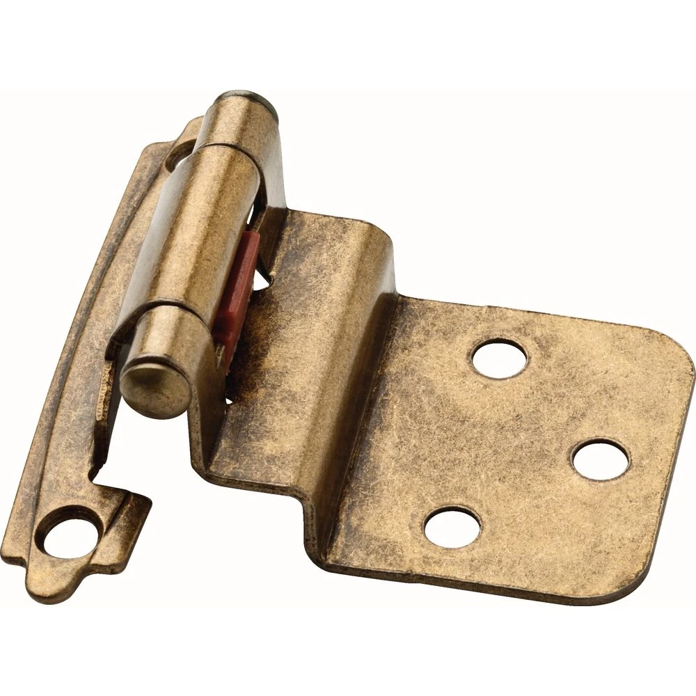 Inset Cabinet Hinges, Self-Close, Antique Brass, 3/8-In., 2-Pk.