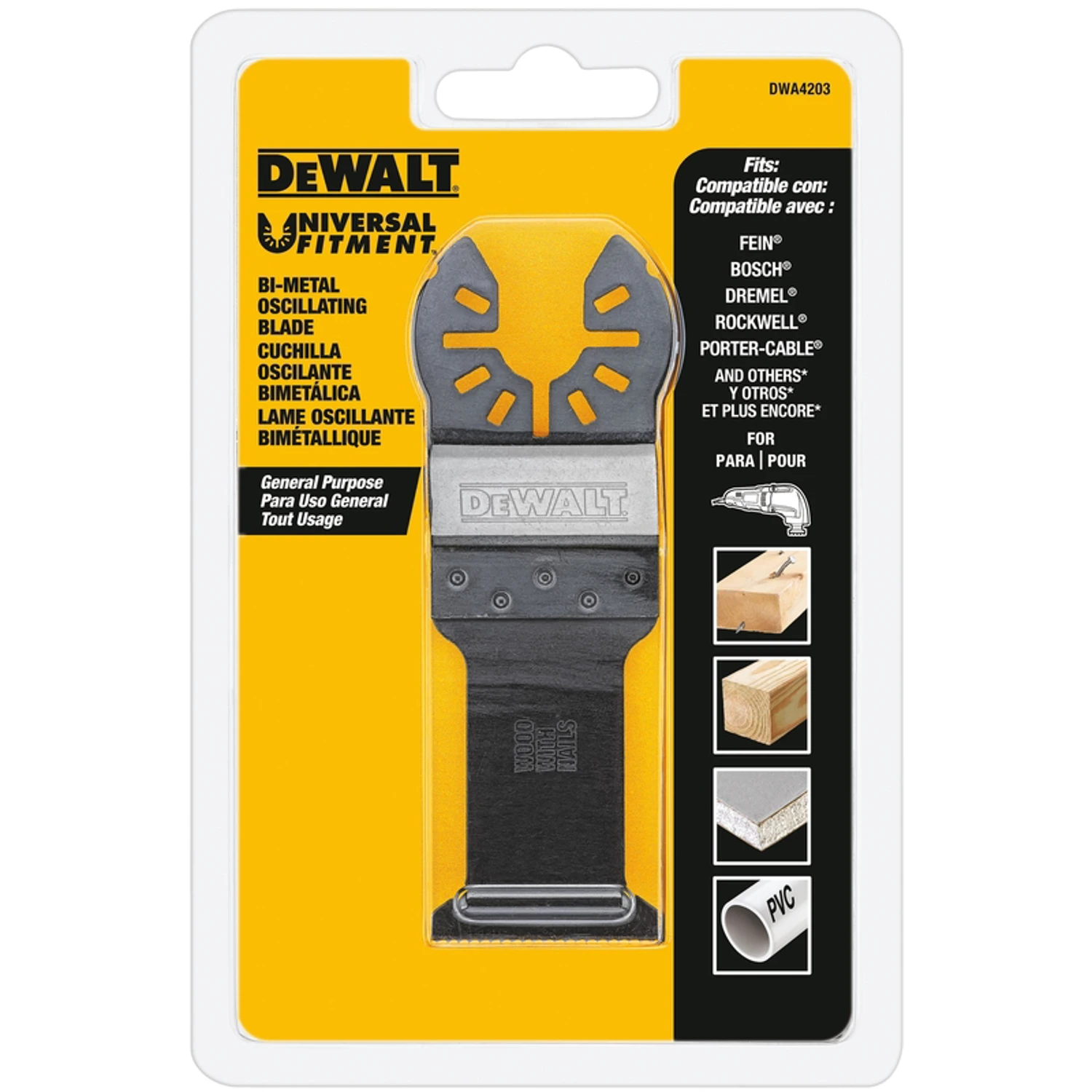 Dwa4203 Universal Fitment High Speed Steel Oscillating Blade For Wood With Nails