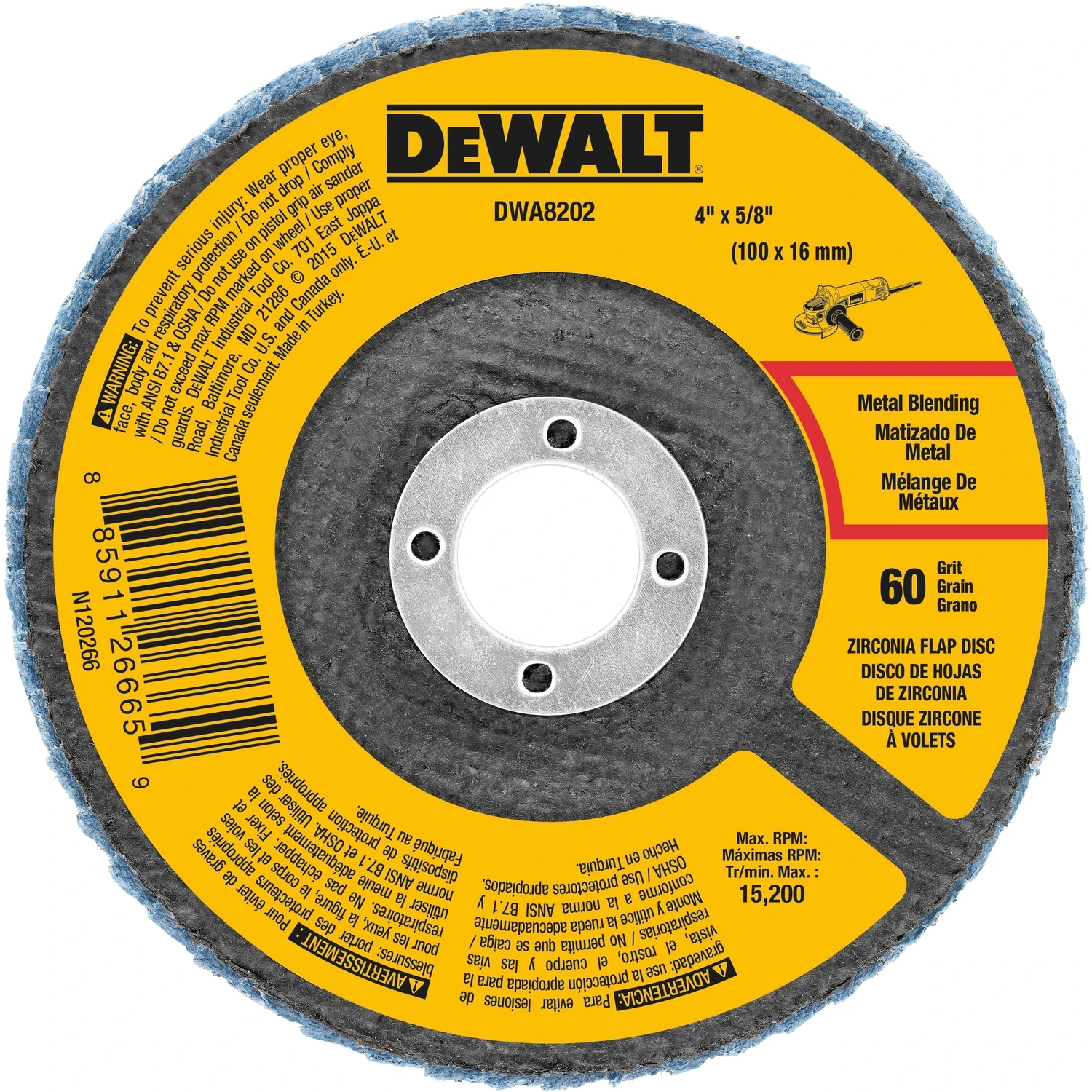 4 In. X 5/8 In. 60-grit Type 29 Zirconia Flap Disc For Angle Grinder