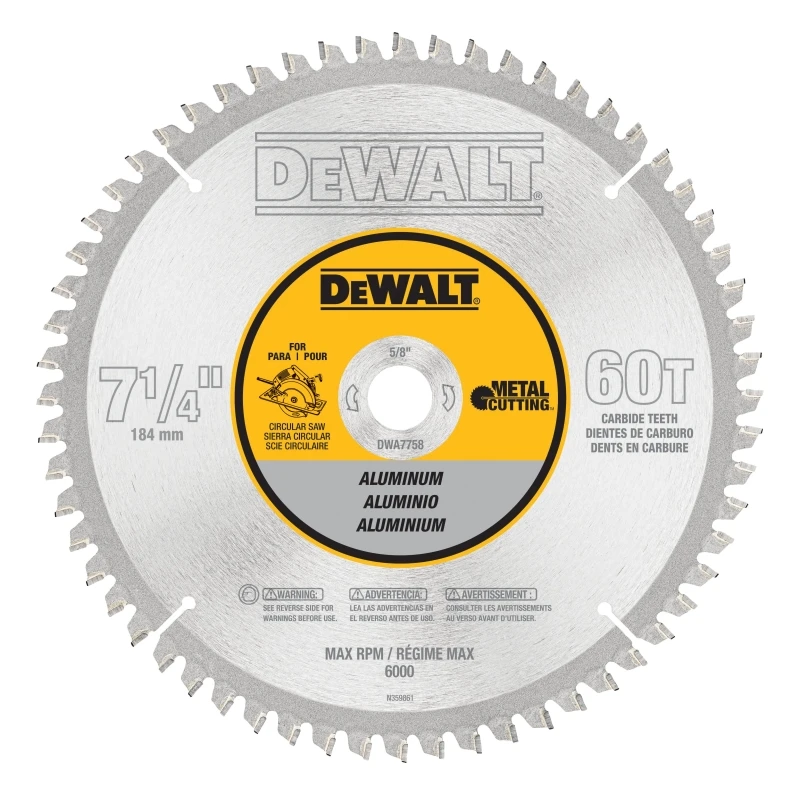 Dwa7758 7-1/4 Inch 60-tooth Aluminum Cutting Blade With 5/8 Inch Arbor