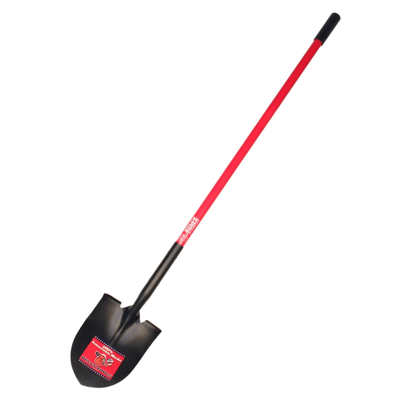 Round-Point Shovel with Fiberglass Cushion Grip Handle for Durable Digging