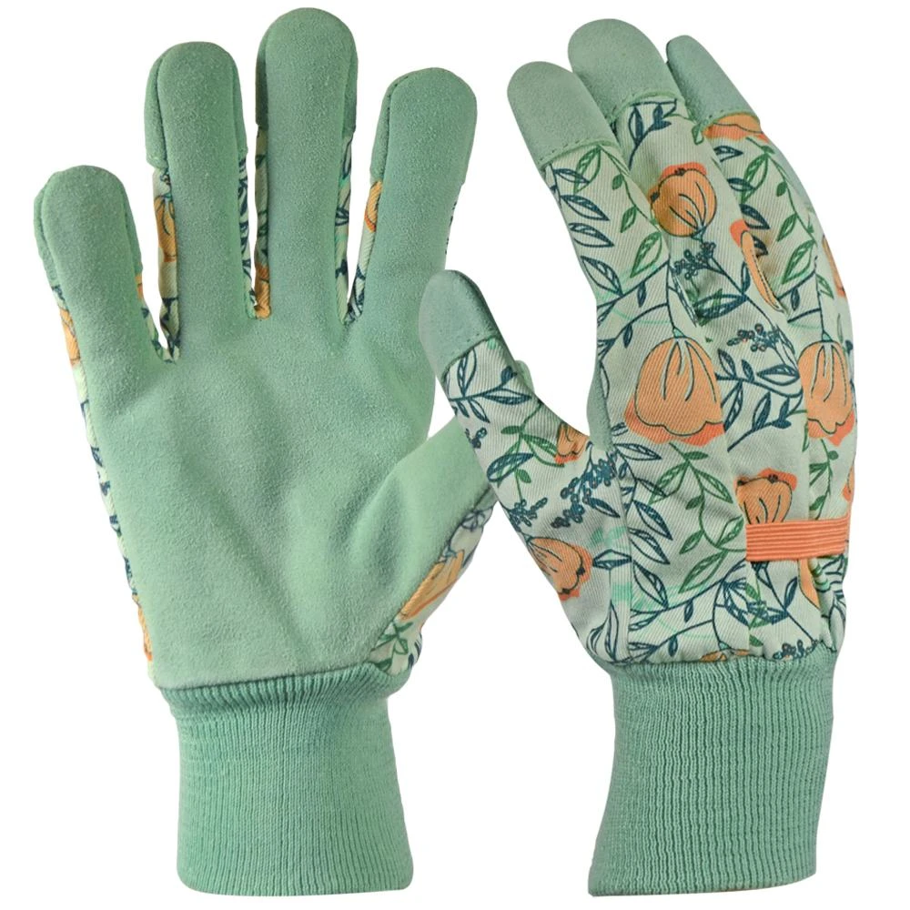 Women's Large Leather Palm Gloves - Durable Suede Cowhide For Outdoor Use