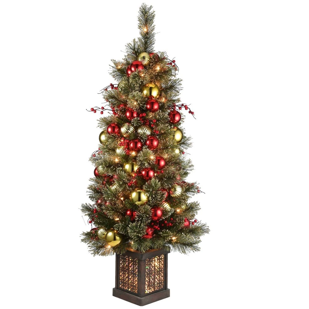 Artificial Pre-Lit Dakota Pine Christmas Entrance Tree with 100 Clear Lights, 4 Feet Tall