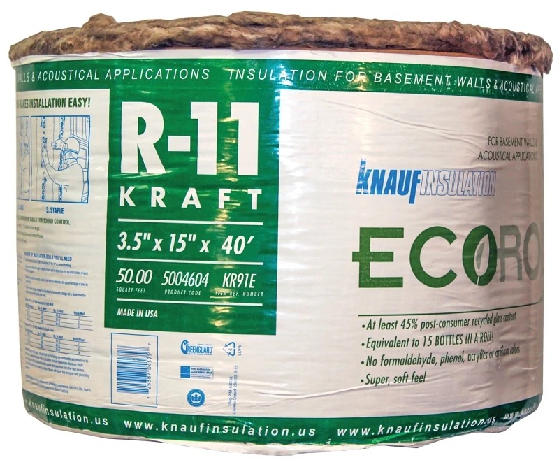 Knauf R-11 Kraft Faced Roll Fiberglass Insulation 15 In. X 40 Ft.