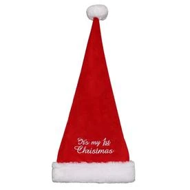 Baby's First Christmas Hat, Red & White Fleece, 18 Inch, Embroidered Design